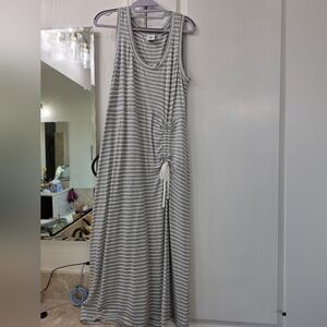 CAbi Gray and White Striped Maxi Dress